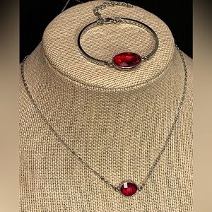 Elegant Red Gemstone Necklace and Bracelet Set